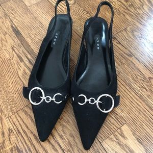 Hype slingback black suede with silver ornament decoration